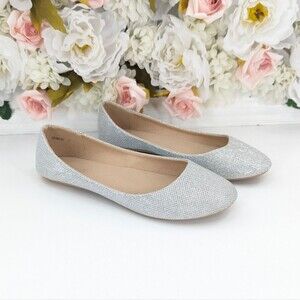Refresh Silver Glitter Round Toe Ballet Flats Slip On Shoes Size 7